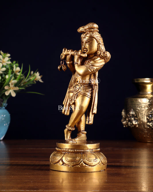 Brass Lord Krishna Statue 6.5" unique stance