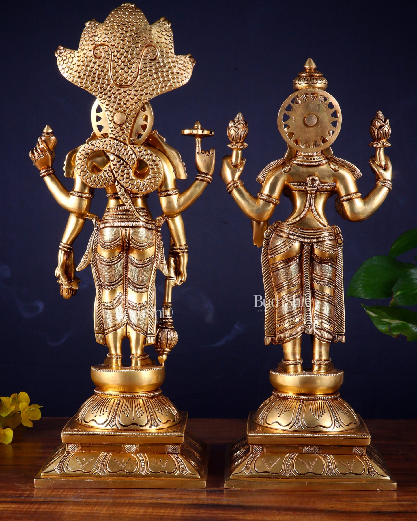 Brass Superfine Standing Lord Vishnu with Sheshanaag & Goddess Lakshmi Statue (Pair) 18 inch