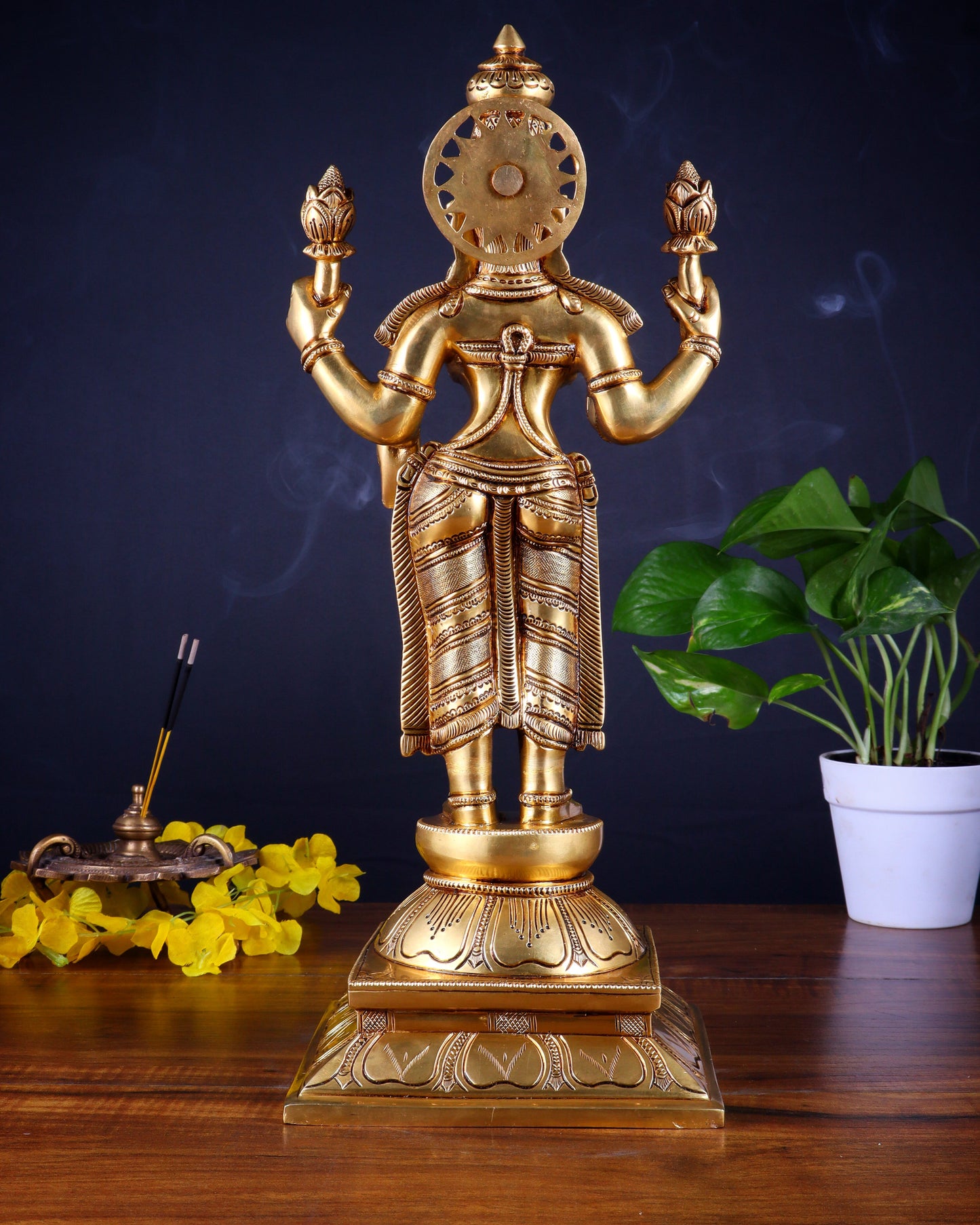 Brass Superfine Standing Goddess Lakshmi Statue – Highly Detailed 17 inch
