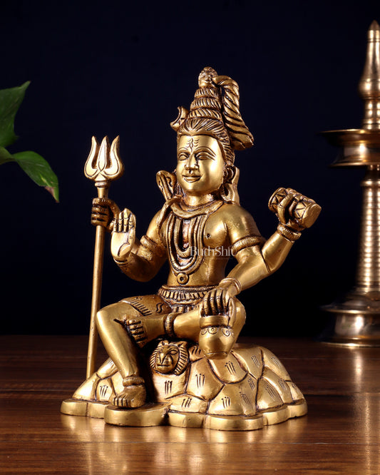 Pure Brass Lord Shiva Statue with Four Arms – Intricately Detailed 8 inch
