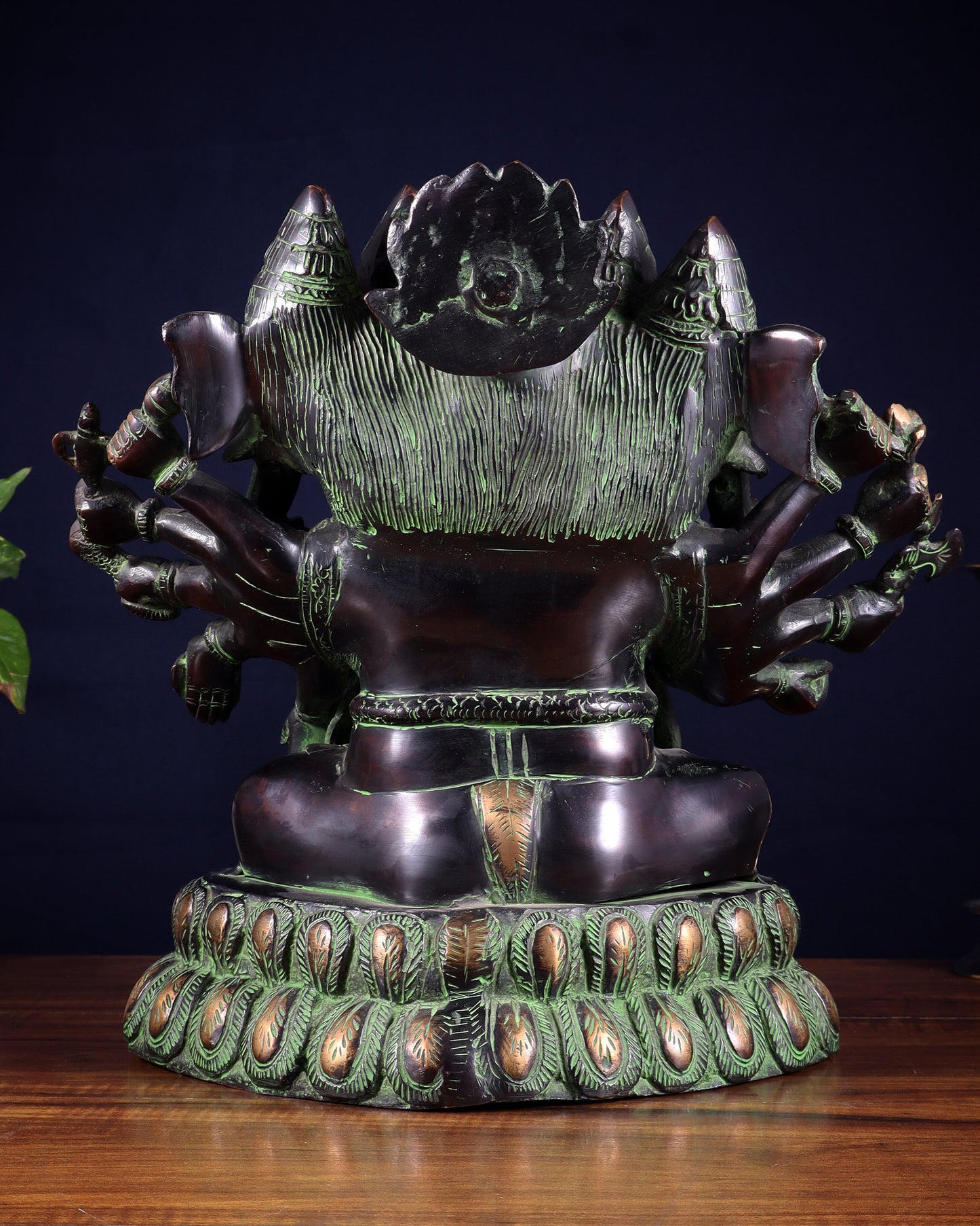 Pure Brass Large Panchmukhi Ganesha Statue - Black Green tone , 13"