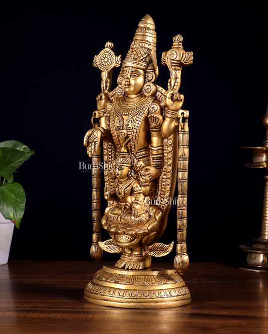 Brass Tirupati Balaji Statue with Lakshmi Engraved – 13"x5.5"x3.5"