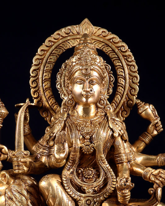 Pure Brass Durga ambe Mata on lion Idol 15 inch
