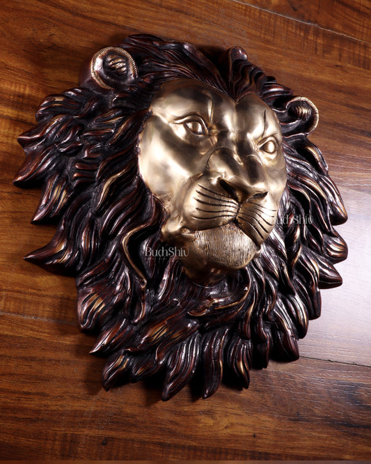 Pure Brass Large Lion Face Wall Hanging – Dual Tone Finish 14.5 inch