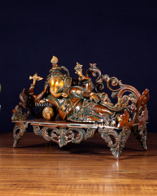 Vintage Brass Resting Ganesha Statue 14"