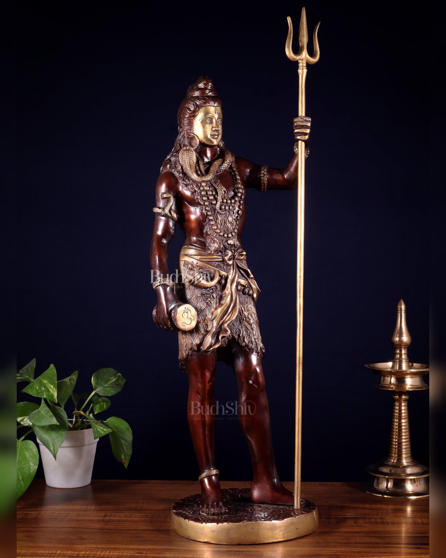 Brass Standing Shiva Statue – dual tone with Trishul & Damru | 26"