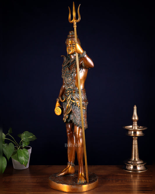 Brass Standing Shiva Statue – double chola tone with Trishul & Damru | 26"