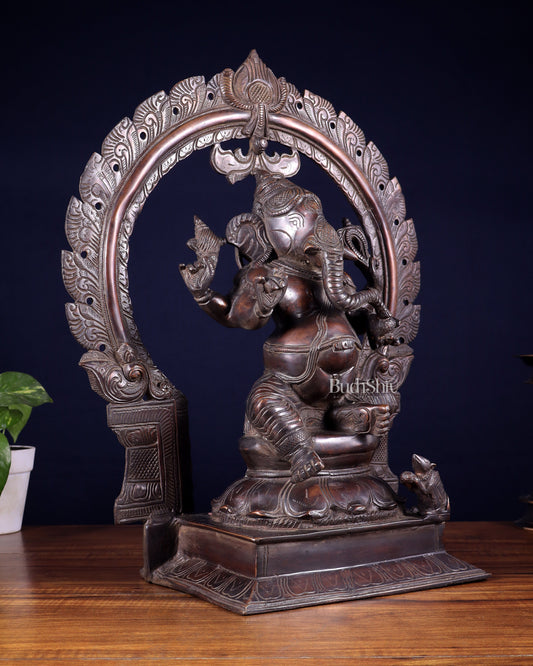 Pure Brass Large Ganesha Statue with Prabhavali – Chola Style 18 inch