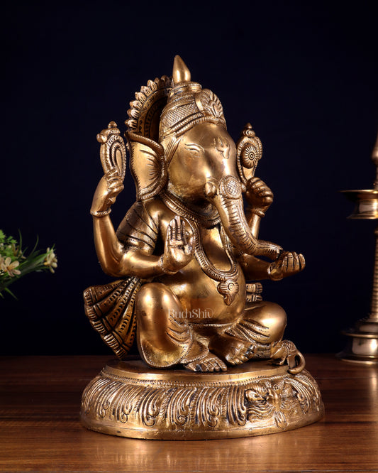 Unique Brass Lord Ganesha Statue - 11.5 Inch