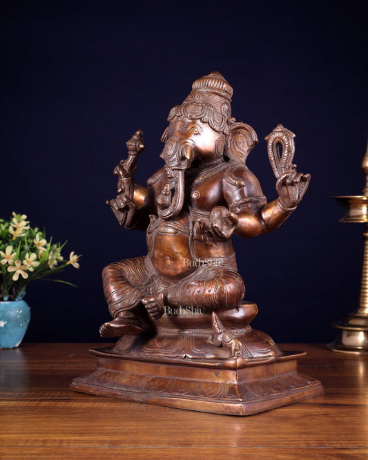 Pure Brass Valampuri Ganesha with Right Trunk – Chola Style, 12 Inch