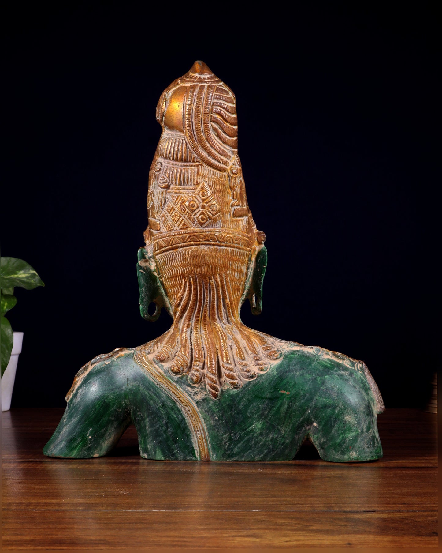 Pure Brass Shiva Parvati Ardhanarishwar Bust Sculpture – Vintage green patina 12.25 inch