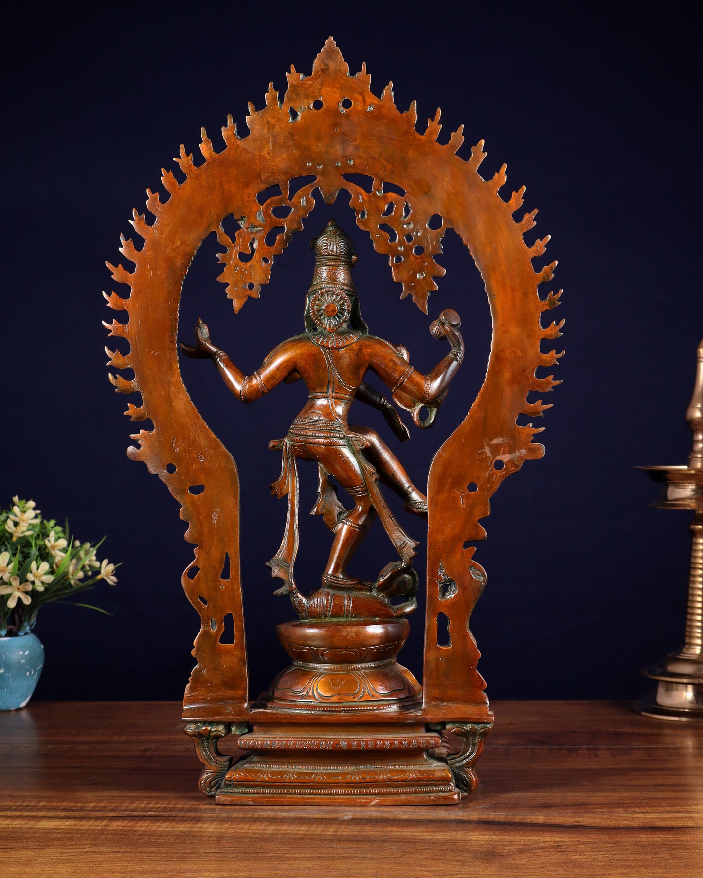 Vintage Brass Nataraja Dancing Shiva Sculpture - 18" Height Chola tone