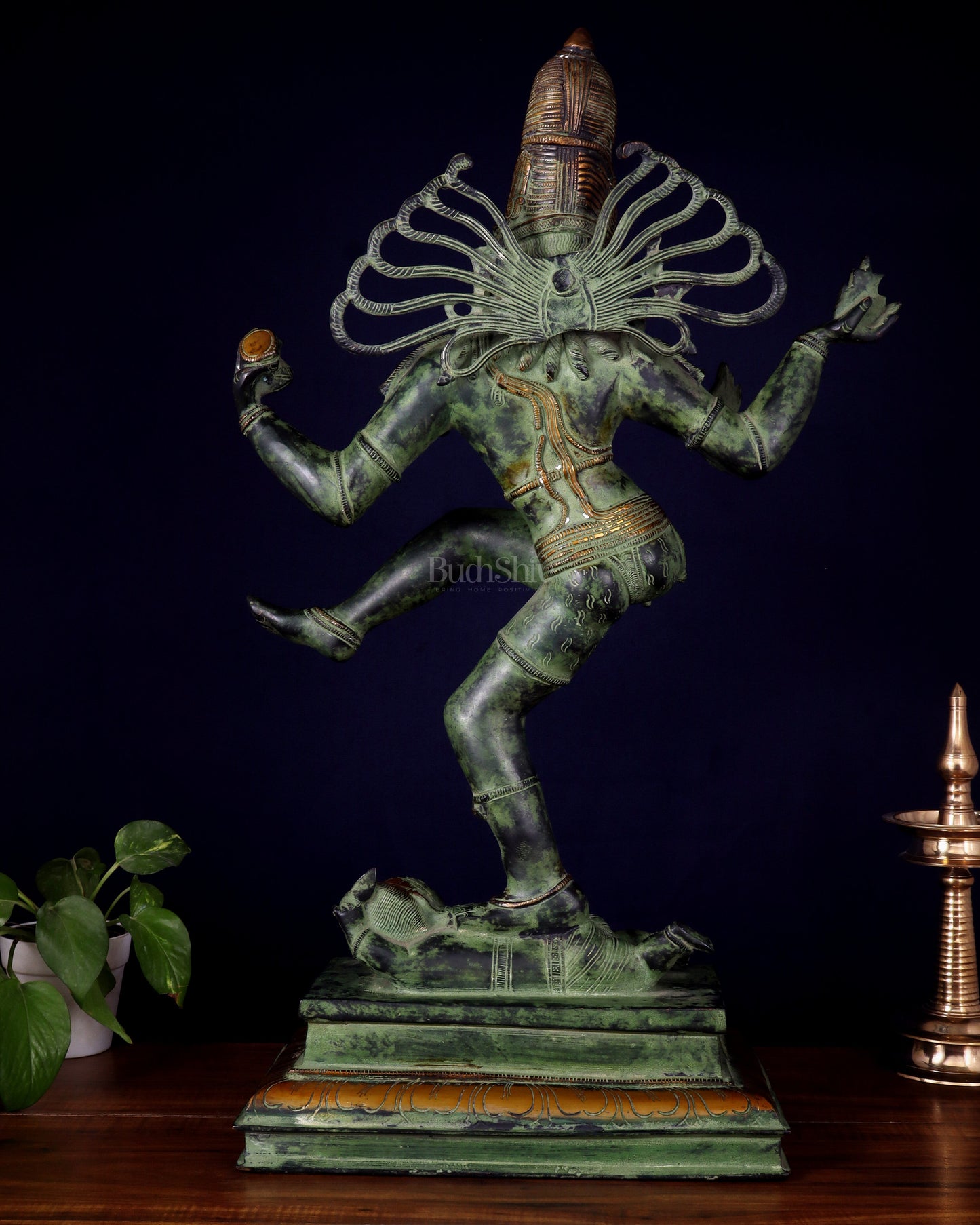 Brass Dancing Shiva Nataraja statue 27 inch Green antique tone