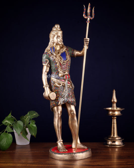 Brass Standing Shiva Statue – meenakari Stonework | 26"
