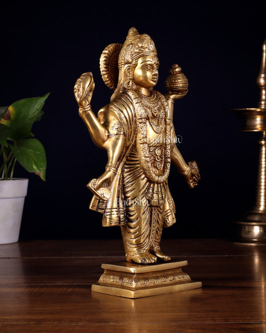 Handcrafted Brass Statue of Lord Dhanvantari, the God of Ayurveda | 10"