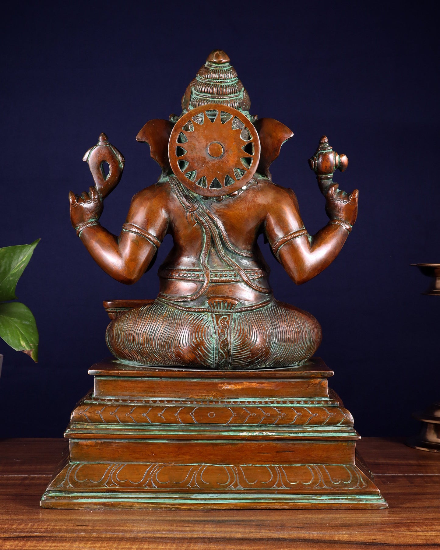 Pure Brass Ganapati with Shiv Ling Statue 14.5 Inch