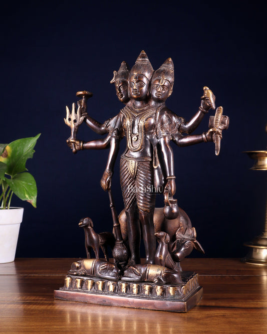 Handcrafted Brass Dattatreya Idol - 12.5 Inch