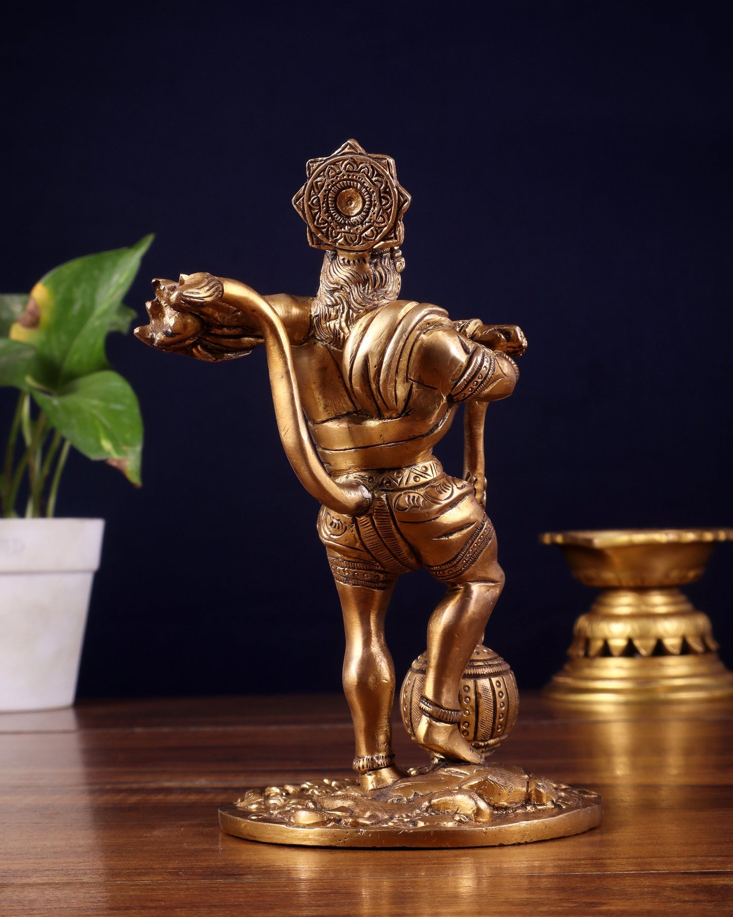 Powerful Standing Hanuman Brass Idol - 7.5" Height, Superfine Craftsmanship