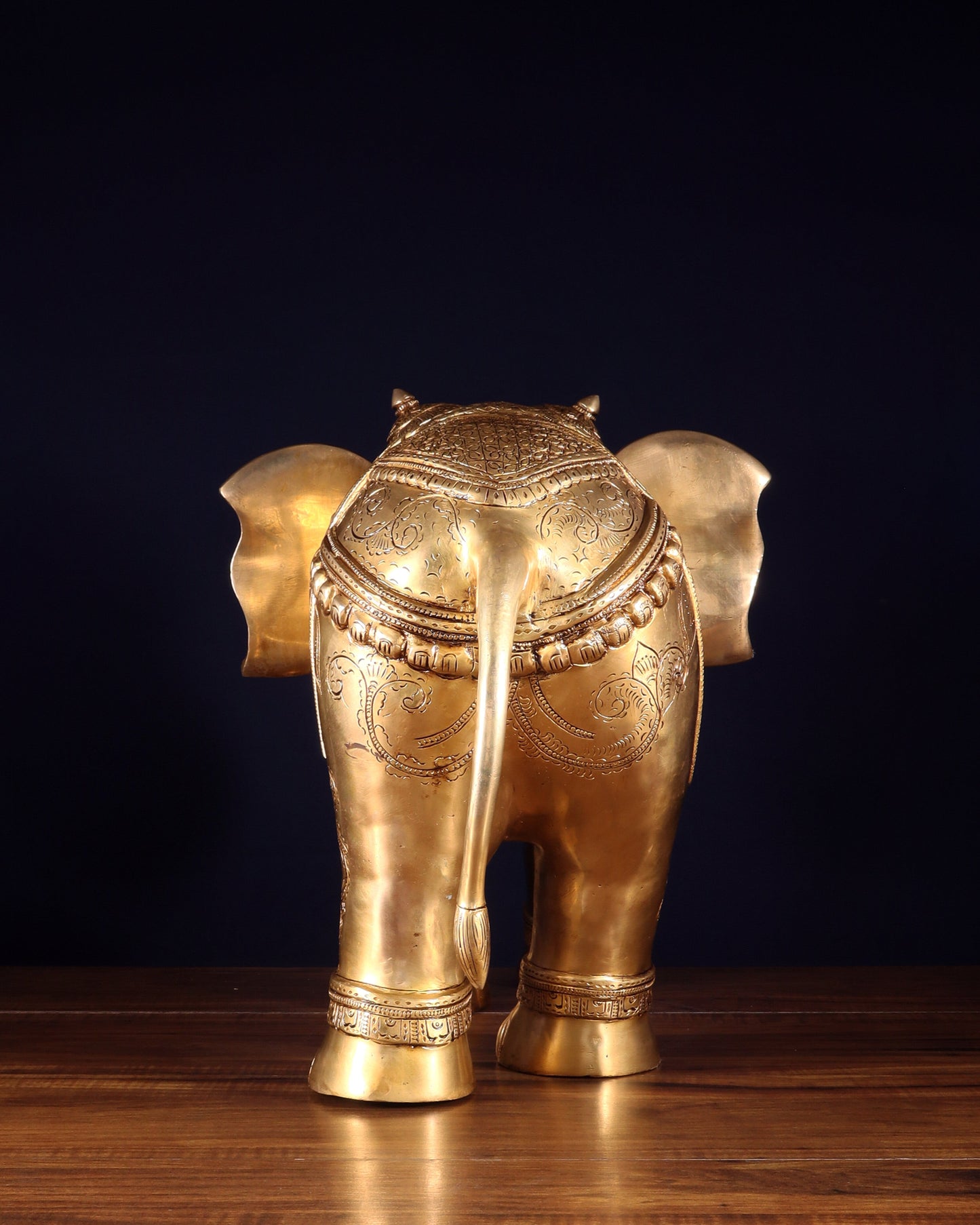 Pure Brass Large Elephant with trunk up Statue with Enhanced Carvings 26"