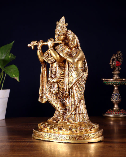 Pure Brass Radha Krishna Idol – 10.5 Inch