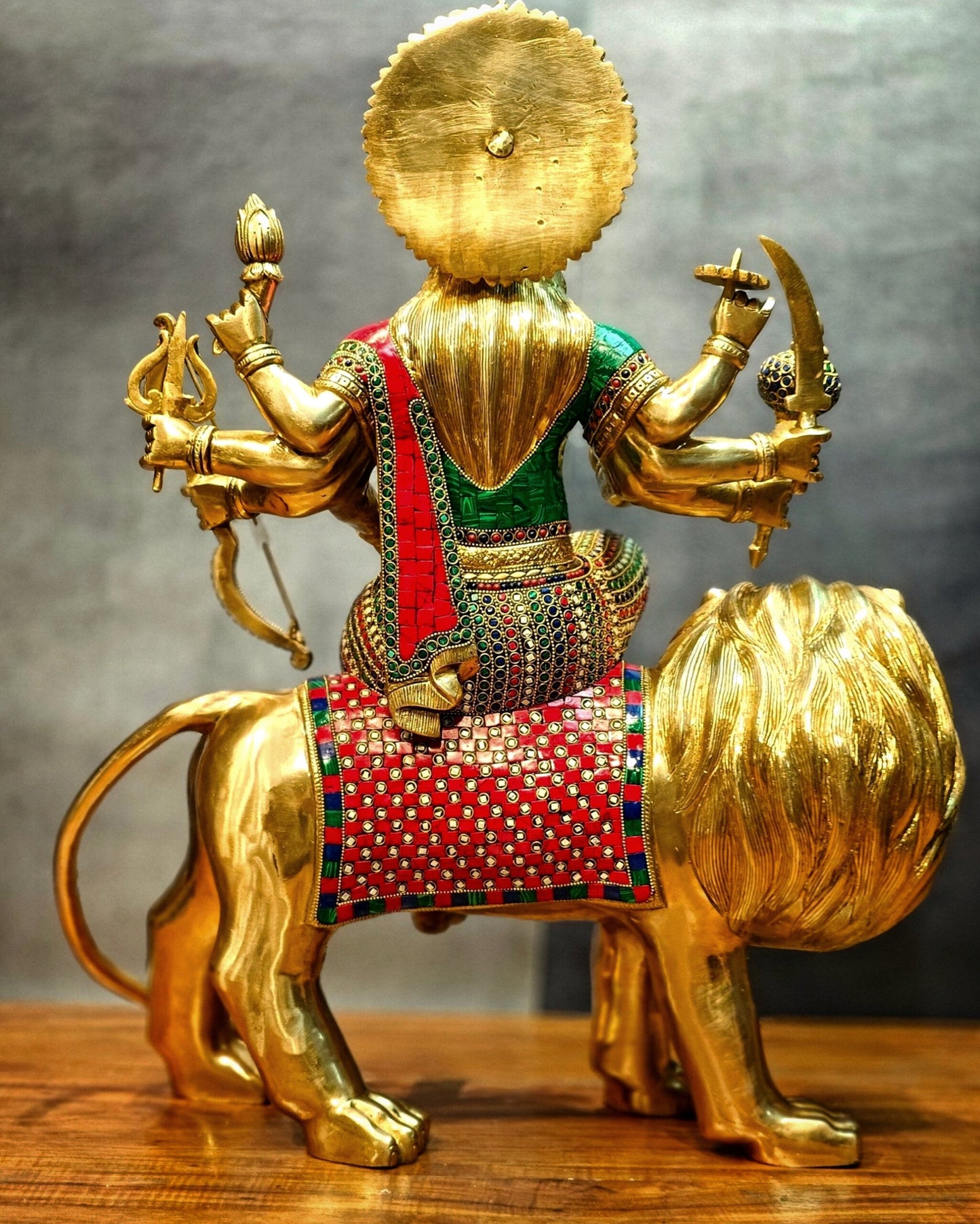 Brass Handcrafted Durga Ashtabhuja Statue – 24 Inches, Meenakari Stonework