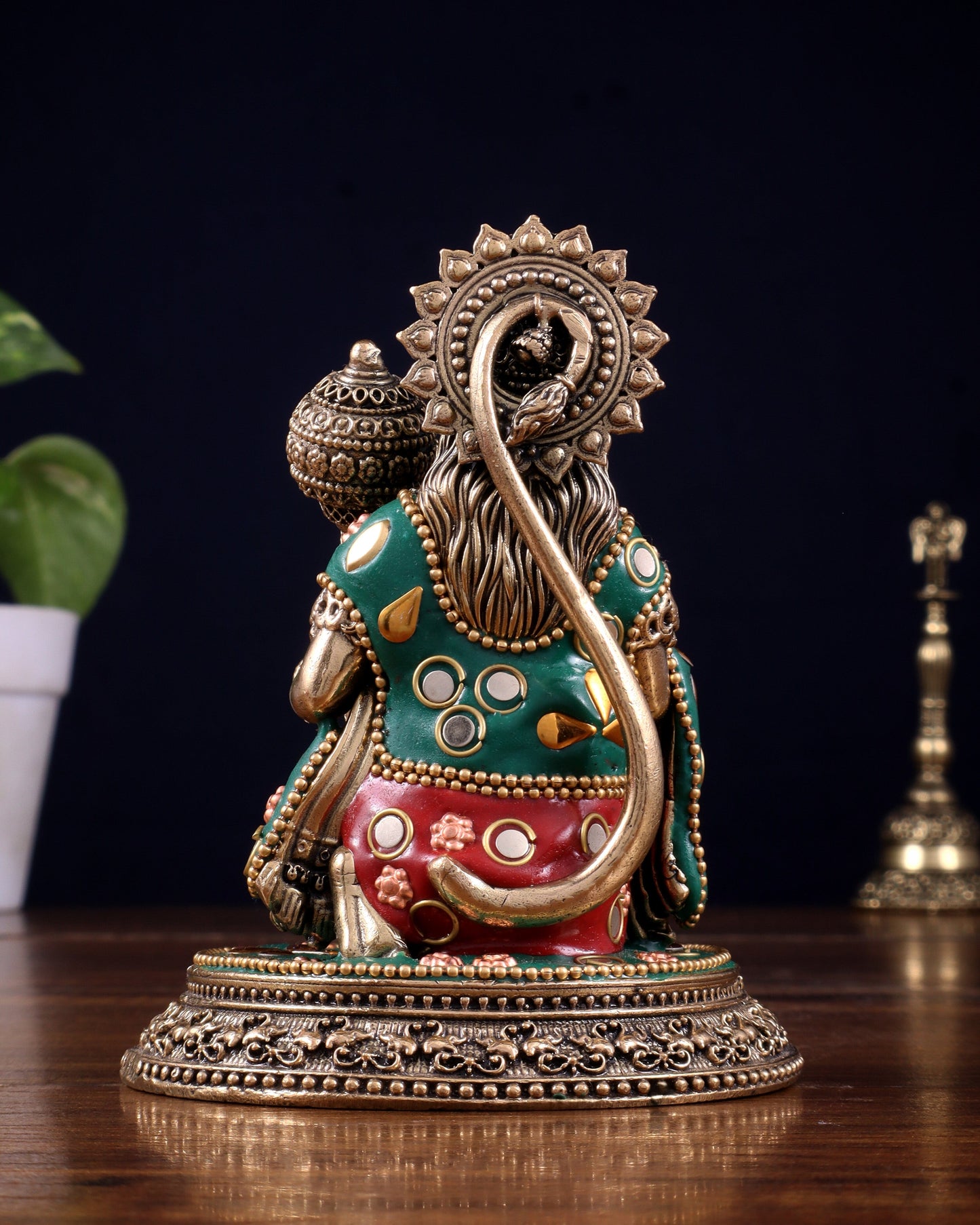 Pure Brass Superfine Lord Hanuman Idol with meenakari Stonework - 4.5 inch