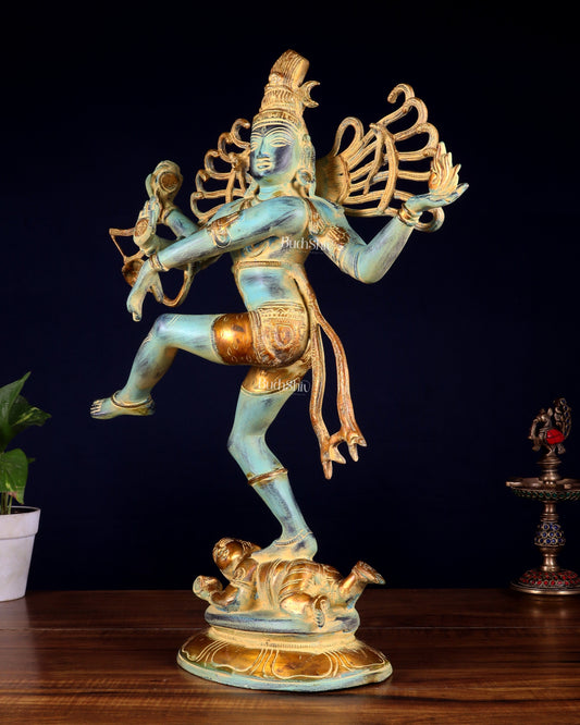 Pure Brass Dancing Shiva Nataraja Statue – Blue Patina (19.5 Inch | 7.5 Kg)