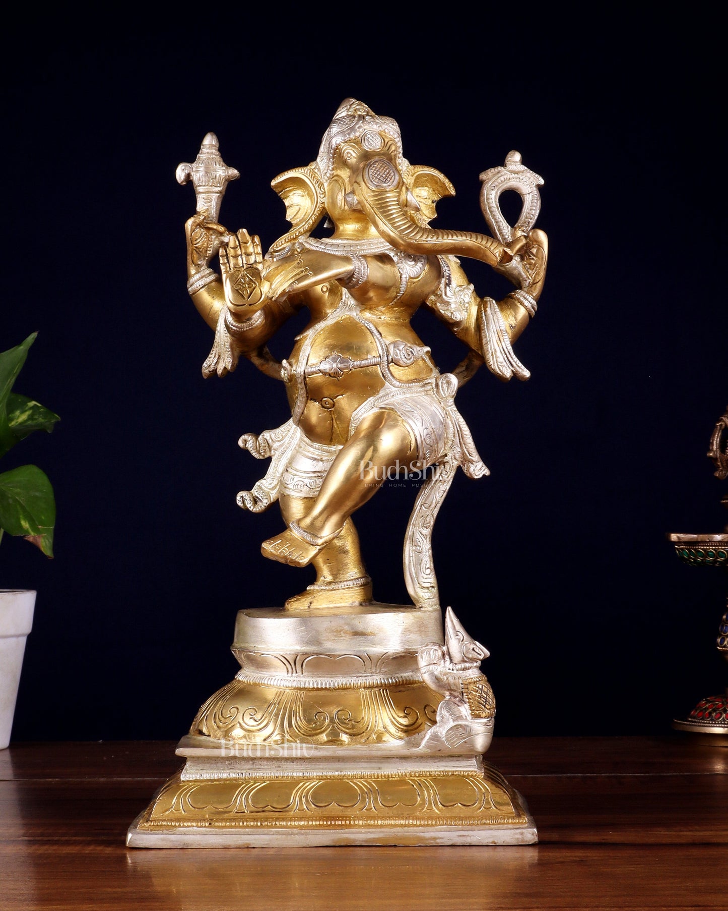 Pure Brass Dancing Ganesha (Nritya Ganapati) Statue – 12.3 Inch
