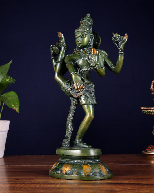 Brass Dancing Shiva Rudratandava Sculpture green tone 12 inch