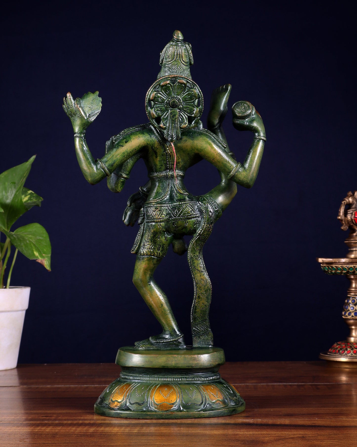 Brass Dancing Shiva Rudratandava Sculpture green tone 12 inch