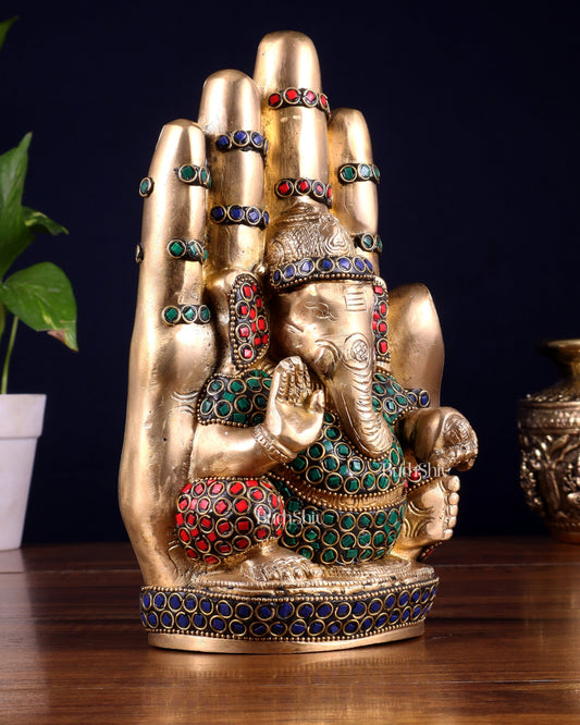 Pure Brass Ganesha on Blessing Hand Showpiece – 9 inch (23 cm)