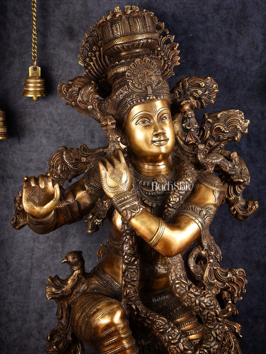 Large brass Lord Krishna Statue - 46 inch