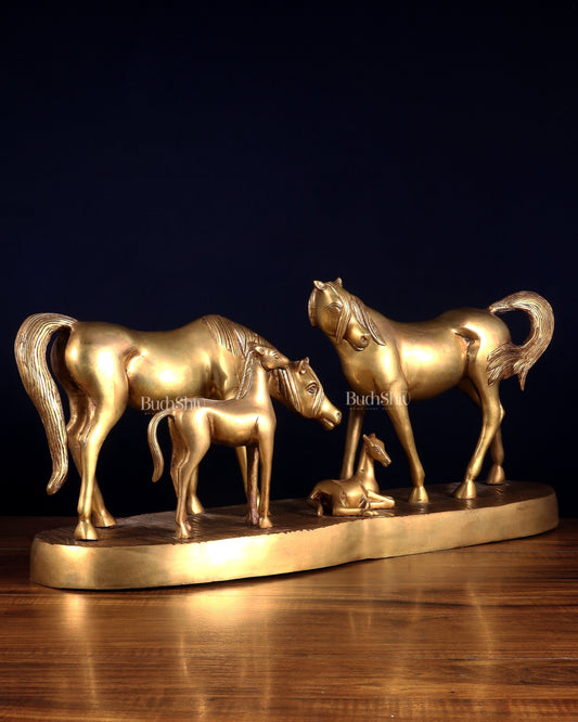Brass Superfine Large Horse Family Sculpture – Vastu & Feng Shui Recommended 24" wide