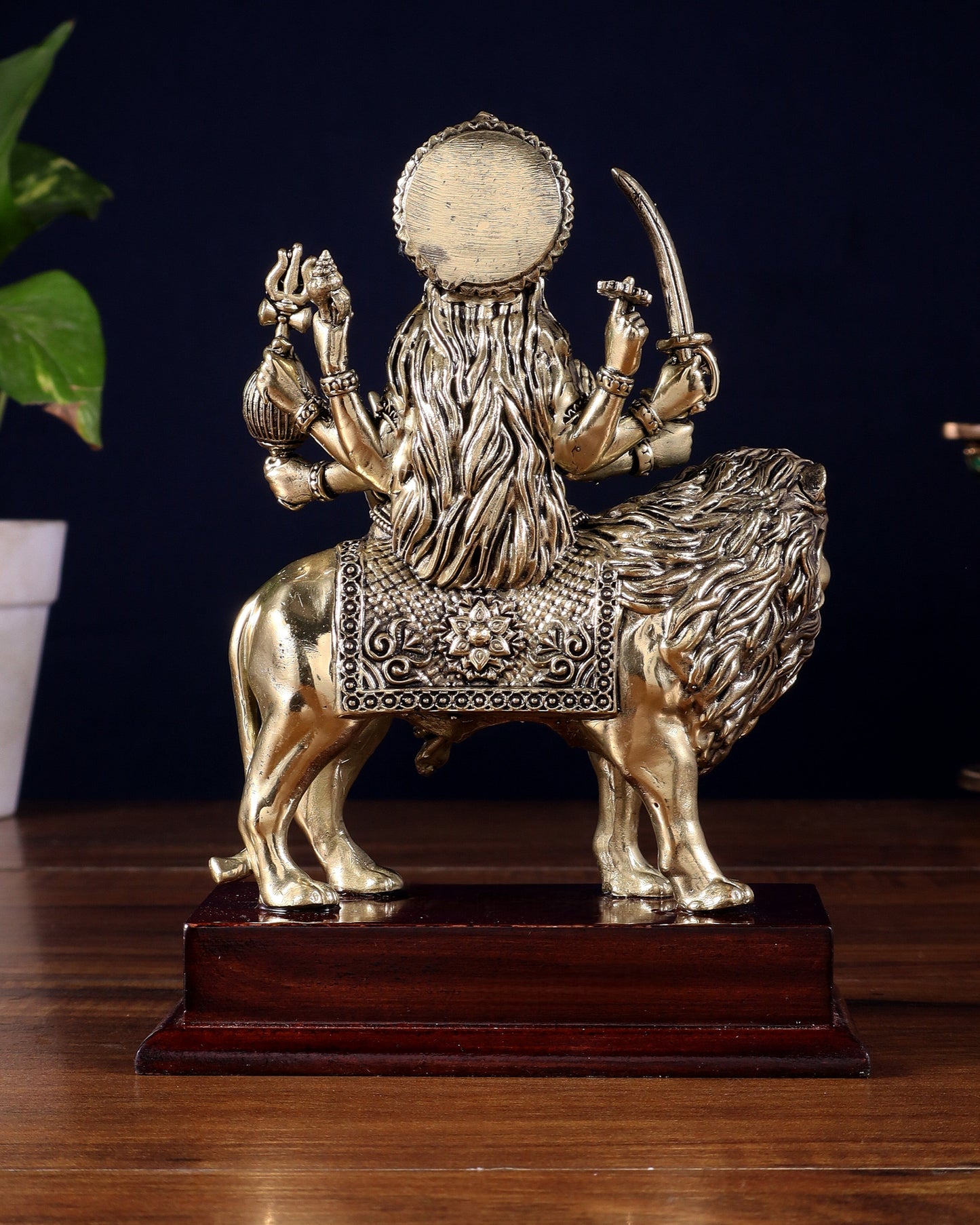 Brass Superfine Goddess Durga Idol on Wooden Base (6 Inch)