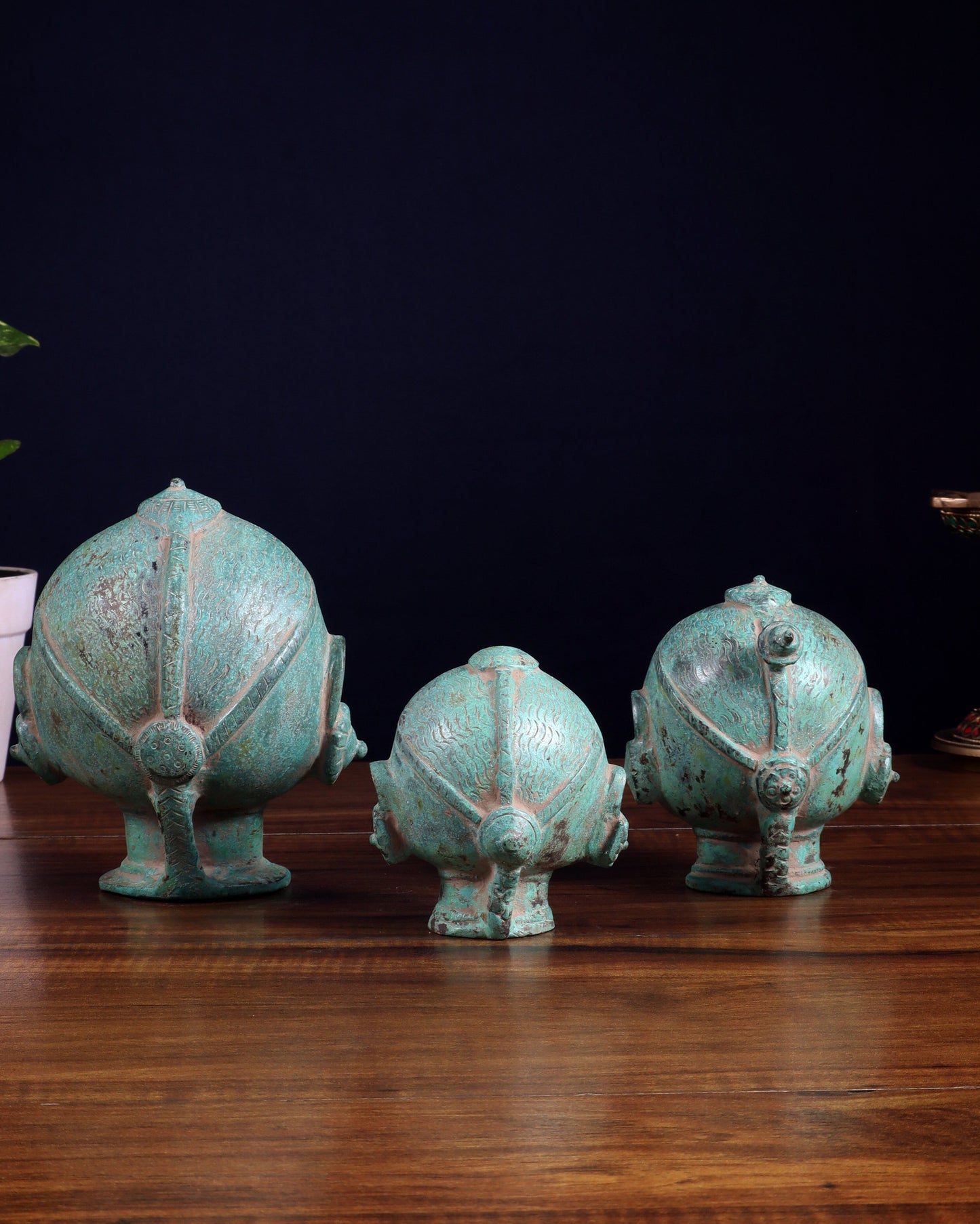 Vintage Brass Gauri Face Set – Green Sand Patina Finish