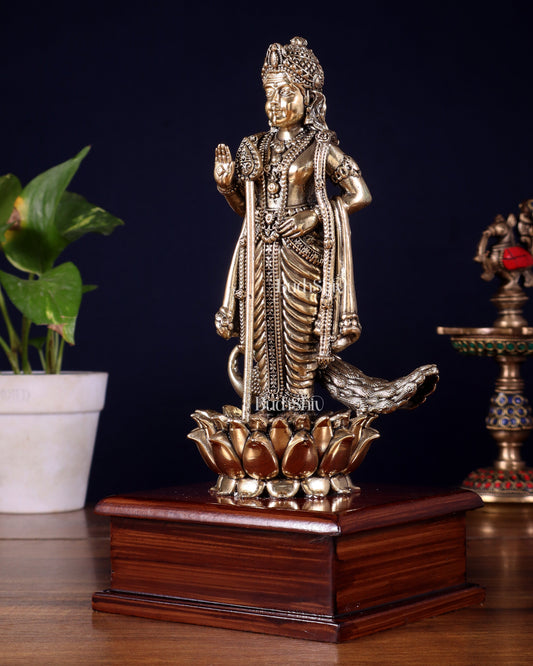 Brass Superfine Lord Murugan Idol on Wooden Base – 10 Inch