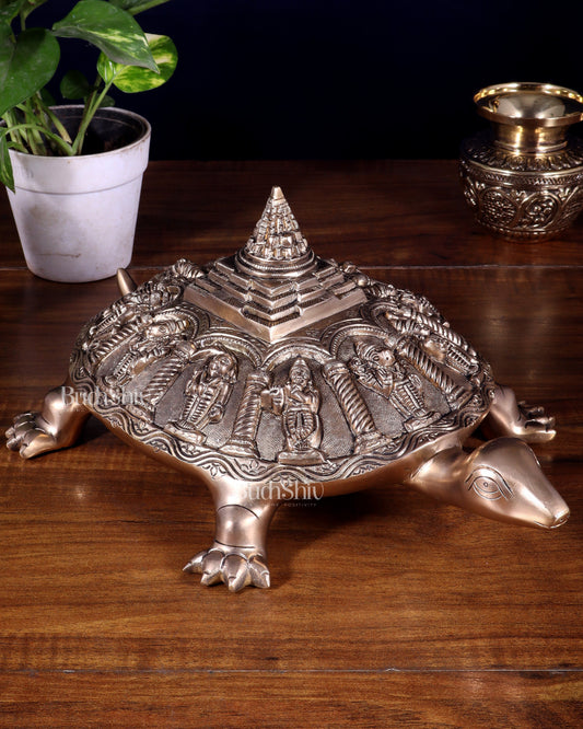 Handcrafted Brass Vishnu Dashavatars with Shree Yantra on Tortoise Base 13 inch