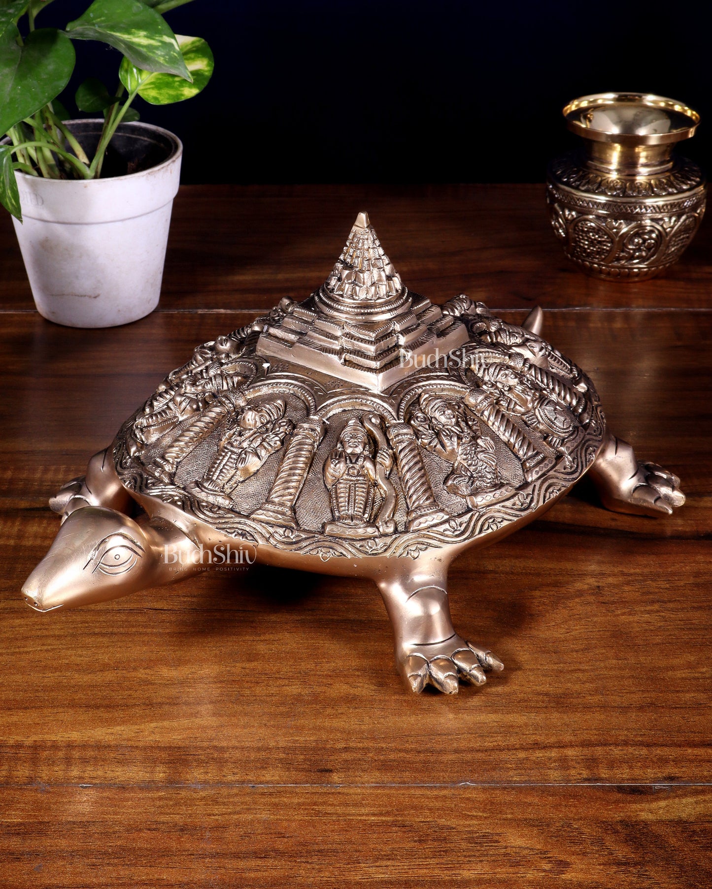 Handcrafted Brass Vishnu Dashavatars with Shree Yantra on Tortoise Base 13 inch