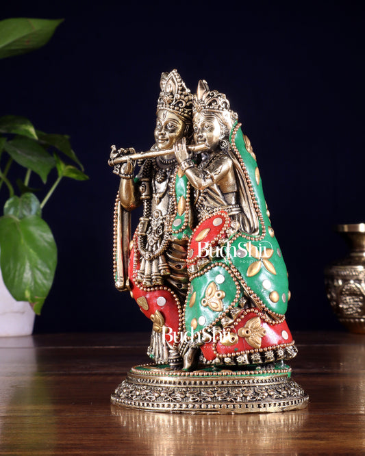 Superfine Brass Radha Krishna Idol - 6" with meenakari
