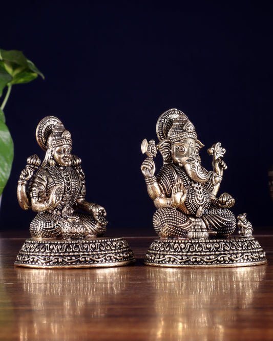 Brass Superfine Ganesha Lakshmi Idols in Padmasana – 3.5 Inch