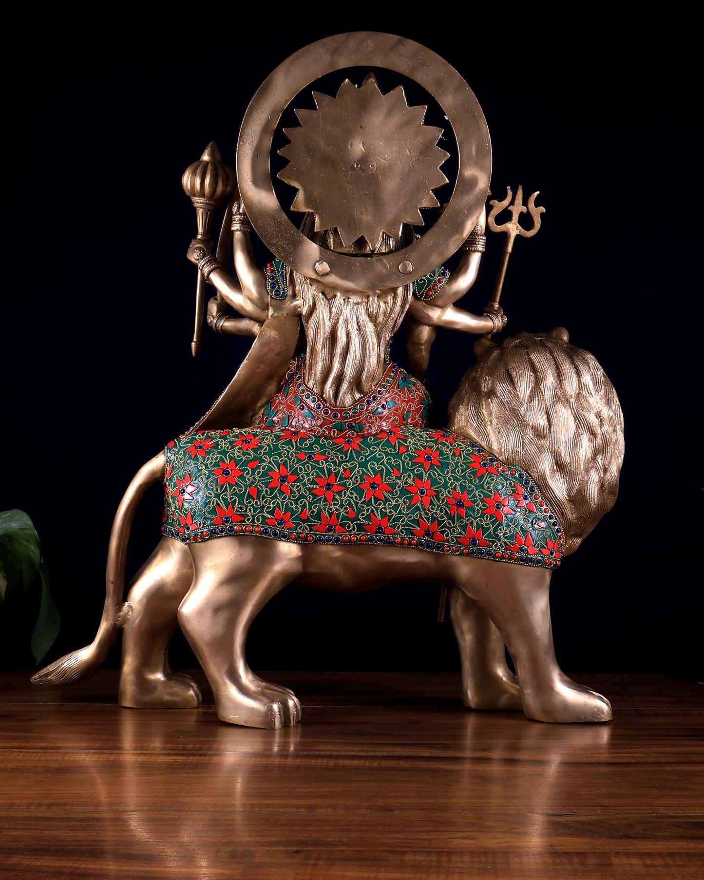 Pure Brass Goddess Durga Statue with floral stone Work - 22 Inch