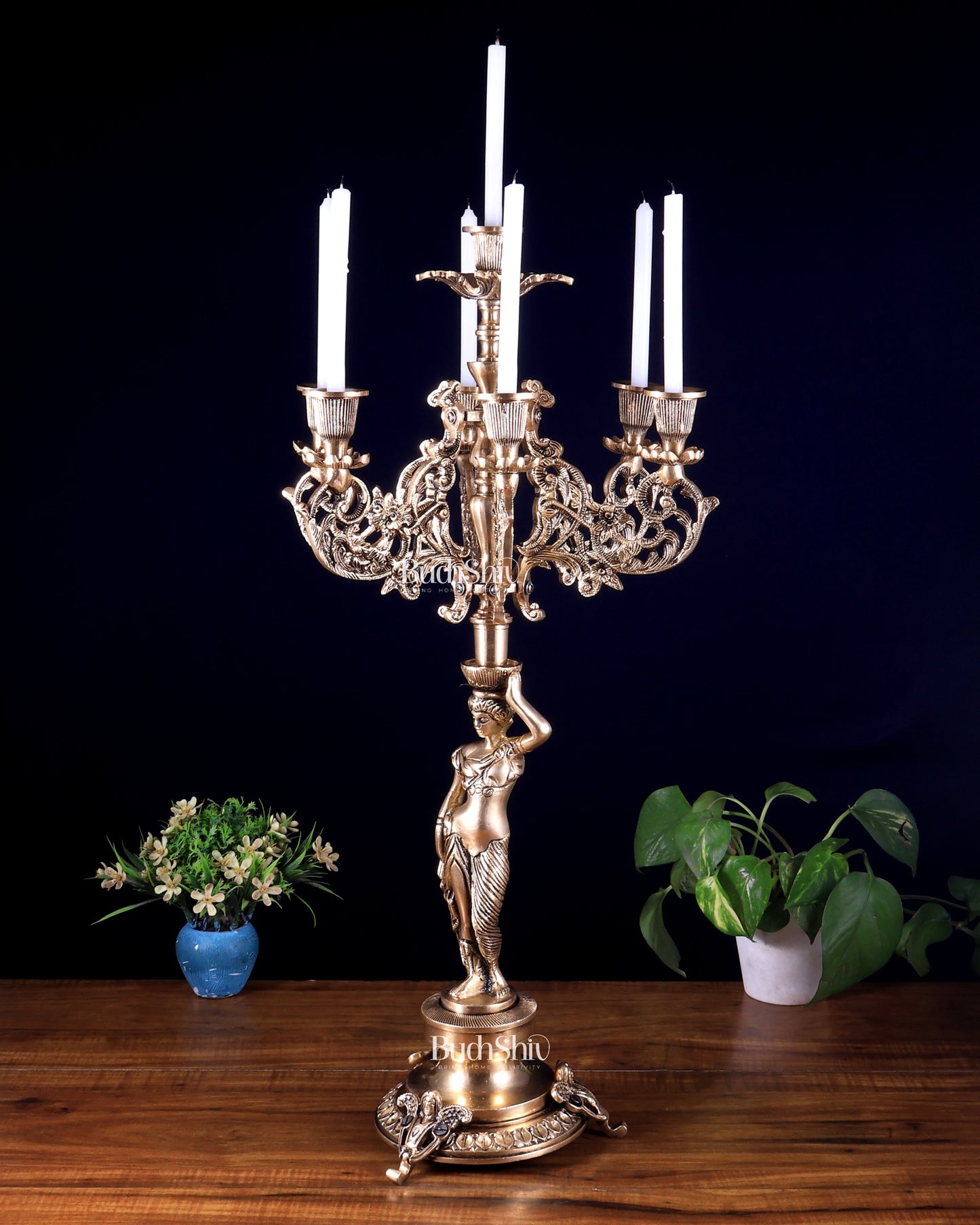 Large Brass Lady Candle Holder – 7 Arm Majestic Decor 24 inch