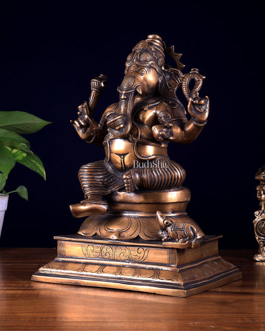 Vintage Brass Valampuri Ganesha Idol – Right Trunk Ganapati 12.8 inch