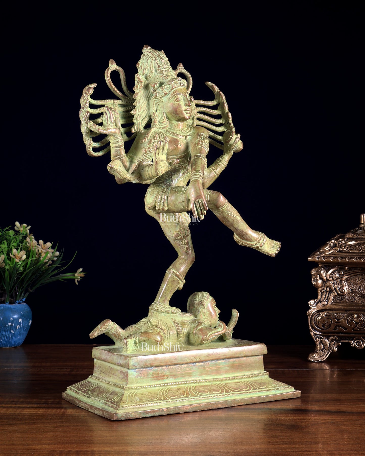 Brass Dancing Shiva Nataraja statue 14" Green Sand finish