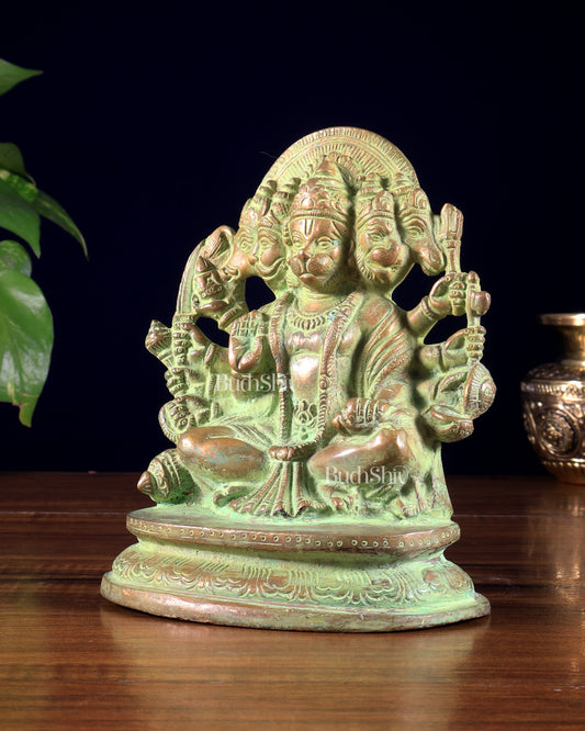 Vintage Brass Panchmukhi Hanuman Murti - 6.5 inch