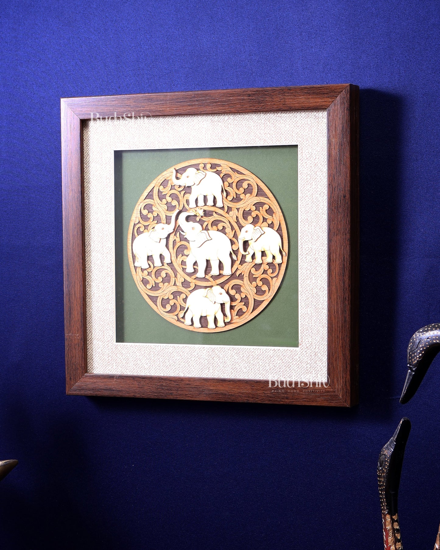 Elephants 3D Wooden Wall Hanging with Glass Frame
