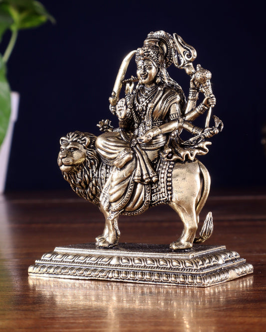 Brass Superfine Goddess Durga Ambe Mata on Lion Idol with Base 3.5 inch