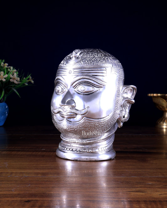Pure Brass Lord Shiva Mukhlingam Face idol - Silver plated 6"