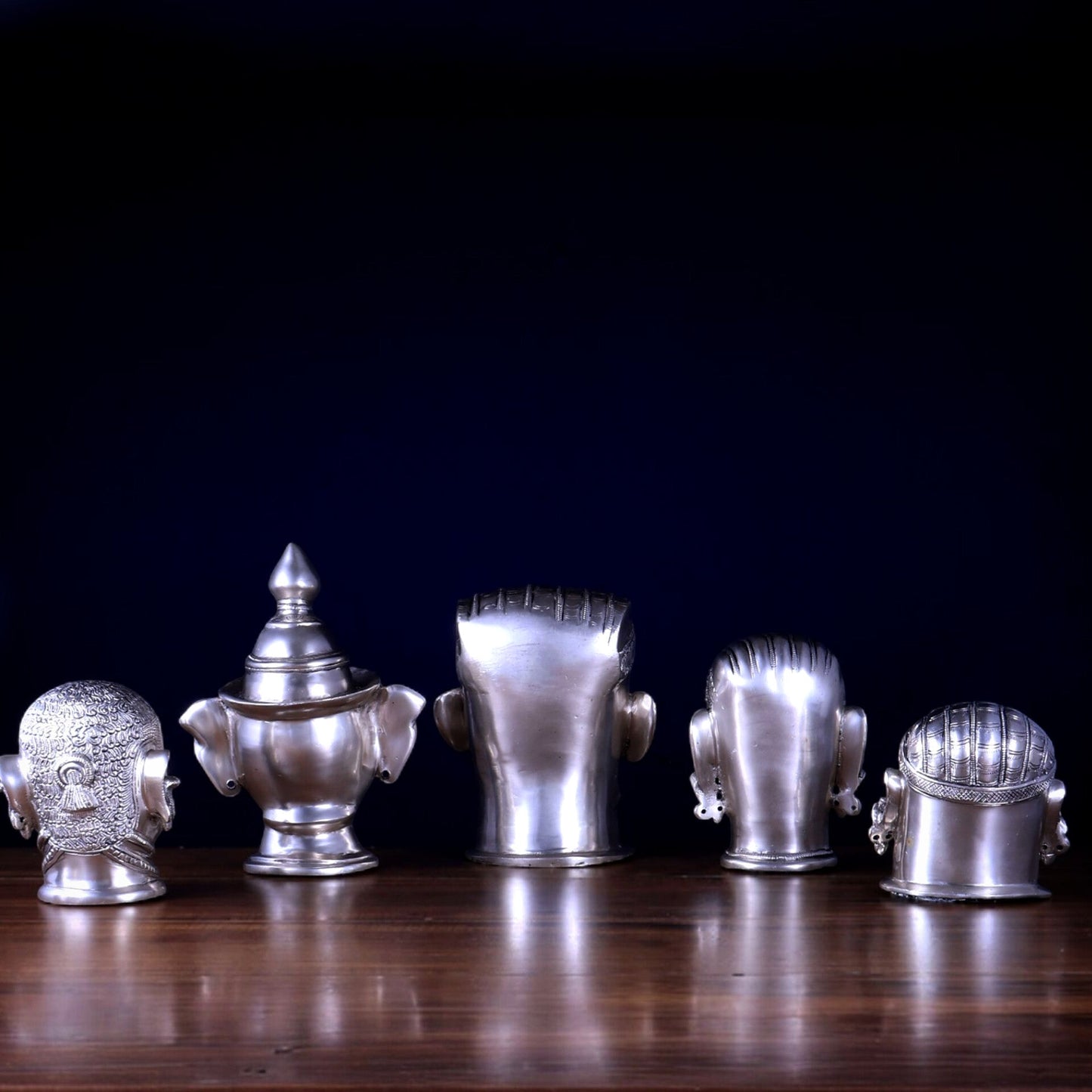 Brass Set of 5 Shiva Mukhlingam | Silver Plated Divine Collection
