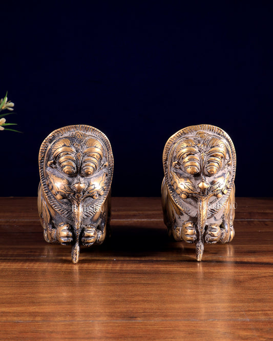 Pair of Brass Vintage Finish Palanquin Kirtimukha | Rare Temple Yali Finials